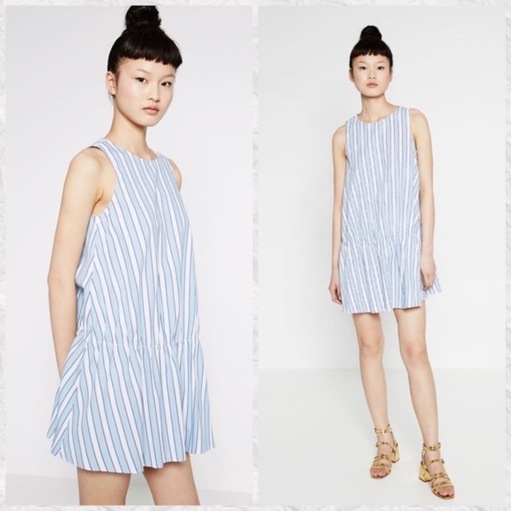 Zara Trafaluc Striped Blue and White Poplin Tunic